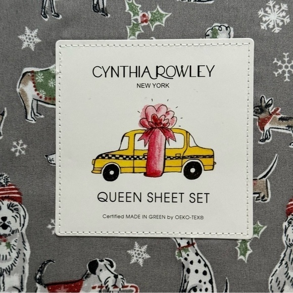 Cynthia Rowley Queen Sheet Set Holiday Christmas Dog Print - Picture 3 of 6